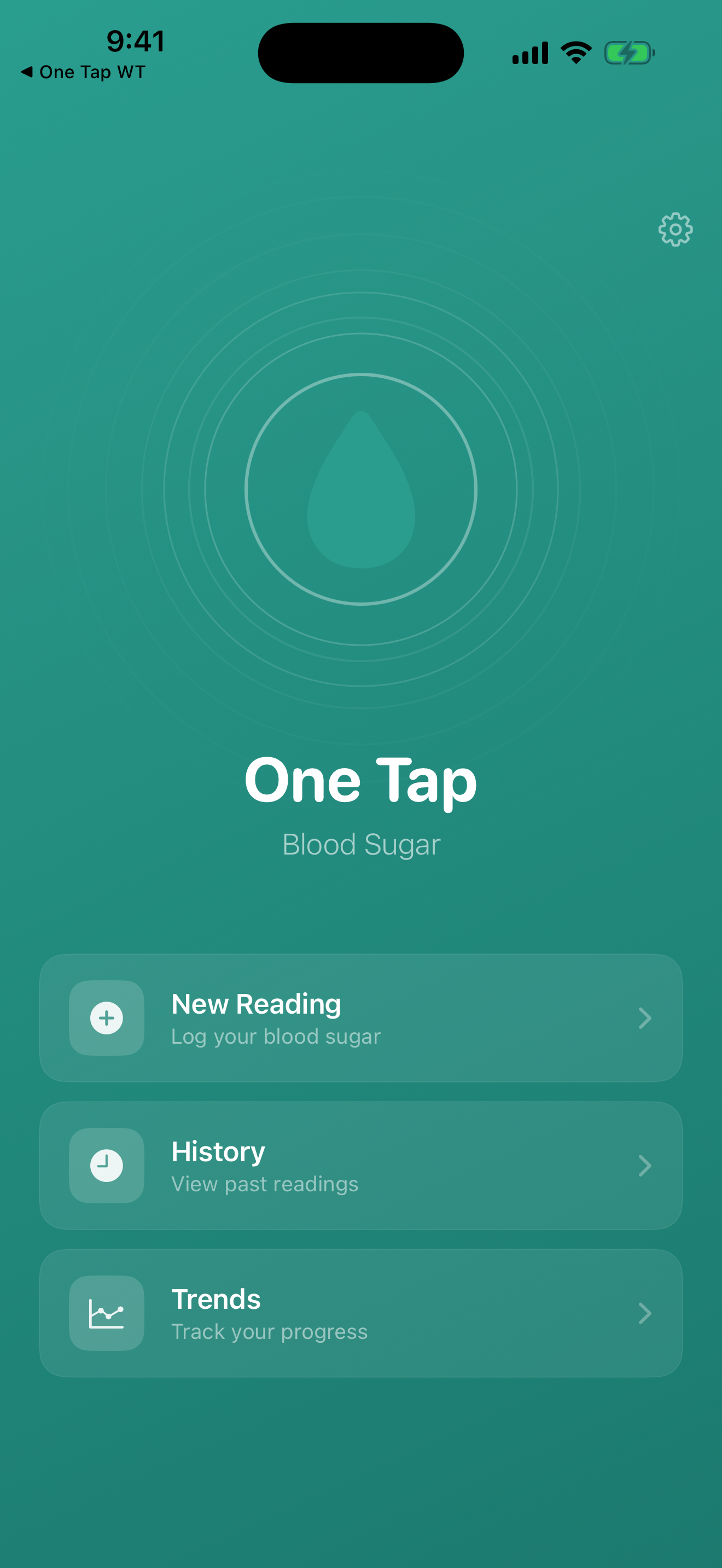 One Tap Blood Sugar welcome screen